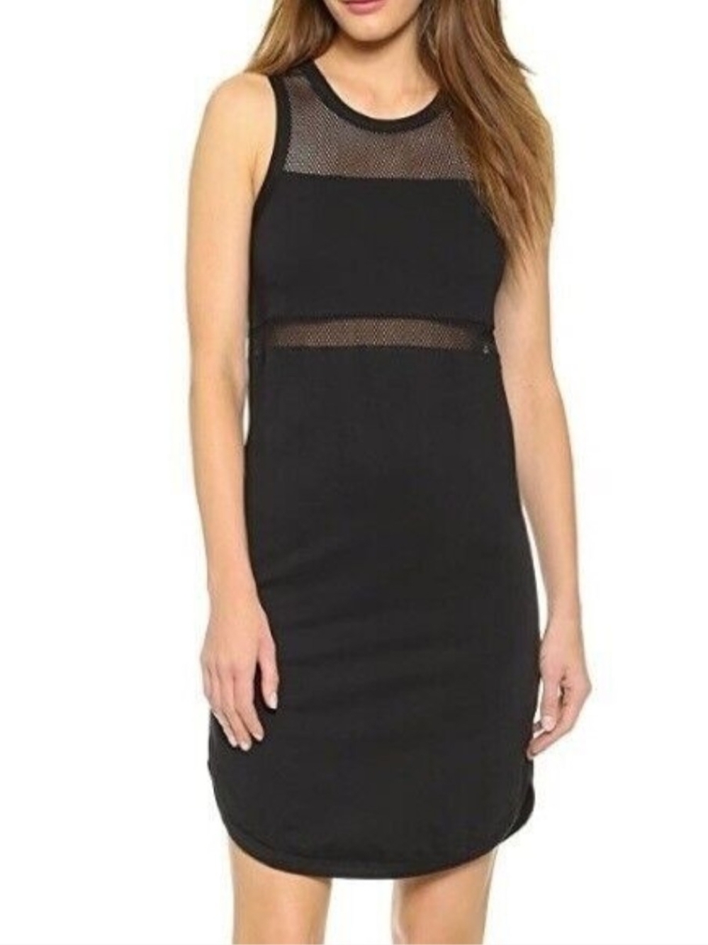 Rag & Bone Marlo Sleeveless Black Mesh-Insert Shift Midi Dress
